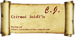 Czirmai Jolán névjegykártya
